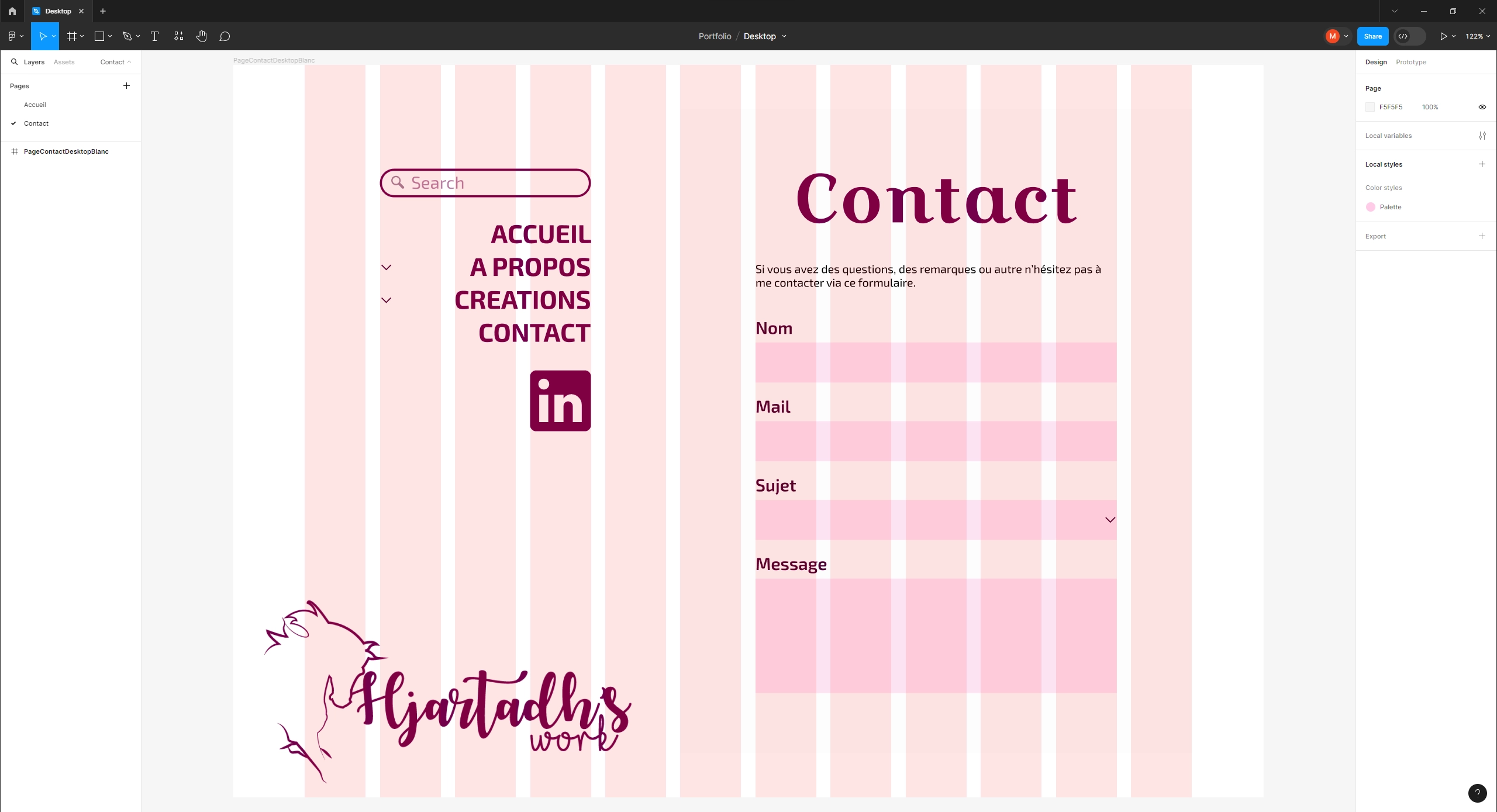 Figma de la page Contact de la V1